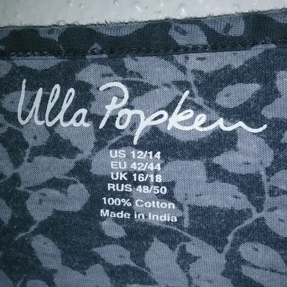 Ulla Popken L Long Sleeved Smocked Navy Leaf Tunic Top - Picture 3 of 8